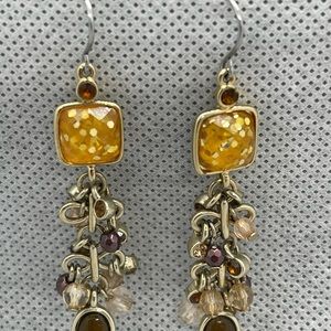 Vintage dangling earrings, Earth colored retro earrings with crystals and stones